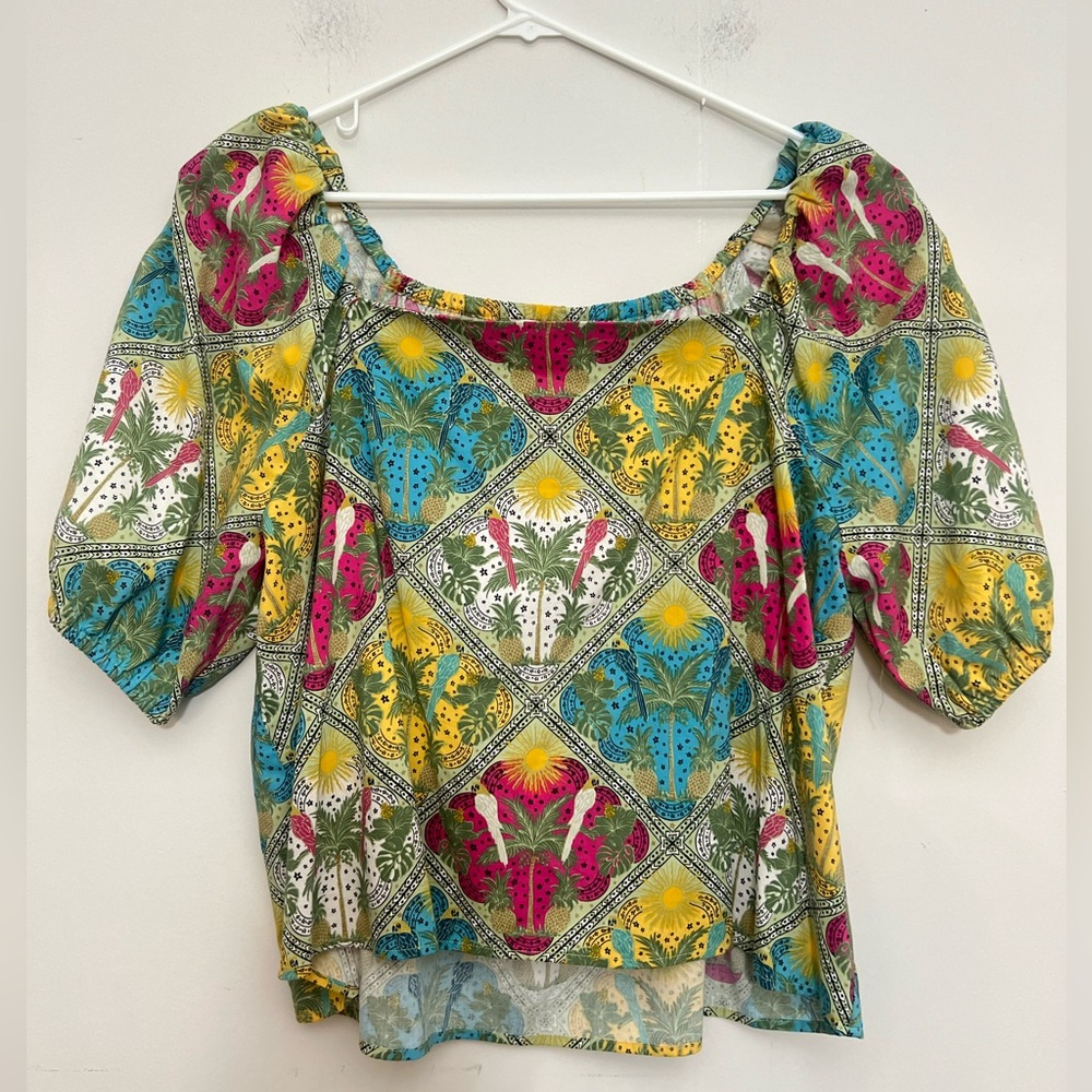 LOFT Multicolor Off-Shoulder Puff Parrot Sleeve Blouse XL